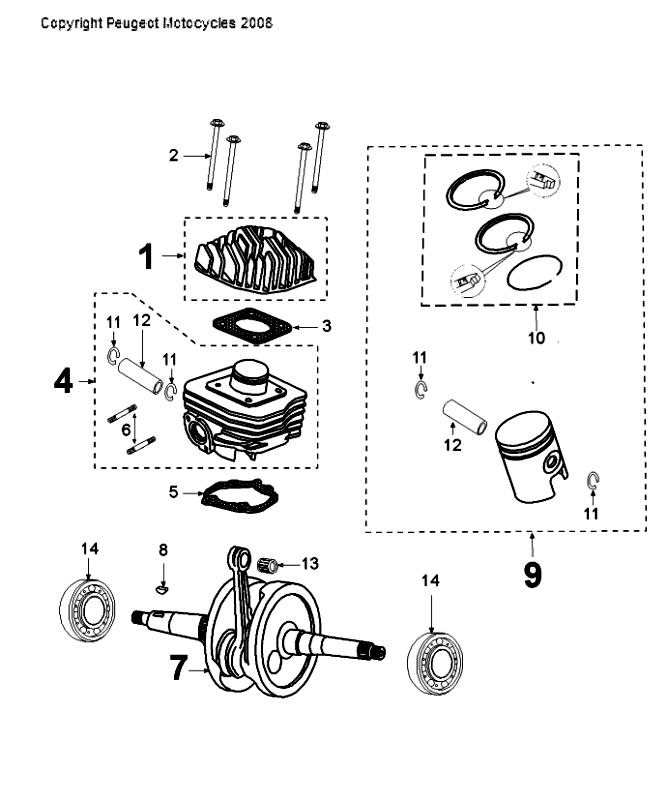 Krukas - Cilinder - Zuiger - Cilinderkop Peugeot Citystar 50 Bruin
