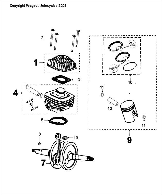 Krukas - Zuiger Peugeot Speedfight 4 50 2-takt LC zwartgroen