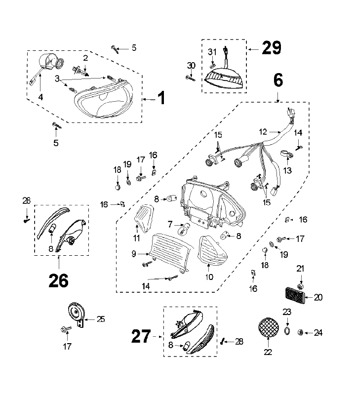 Koplamp - Achterlicht - Knipperlichten Peugeot V-Clic 50 4-takt AC Oranje