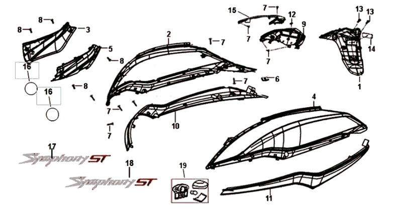 Kappen - Beplating Sym Symphony ST 125i 4-takt Euro 4 zwart (BK-7C)