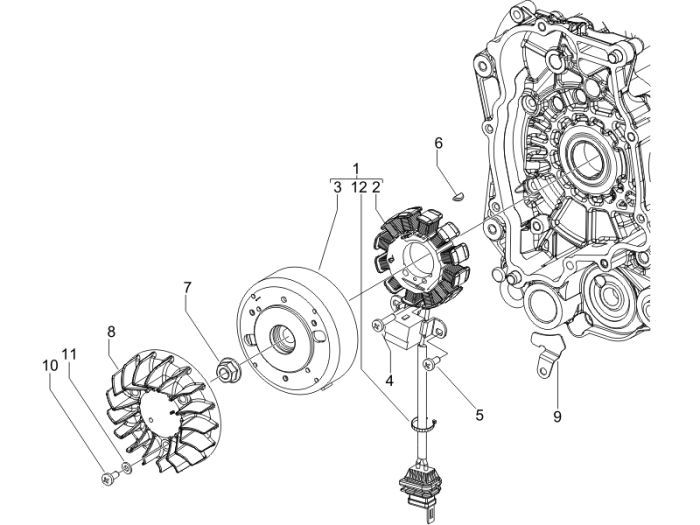 Ontsteking - Stator - Vliegwiel Vespa LXV 50 2-takt