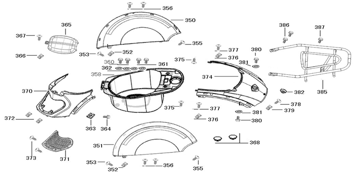 Motorschermen - Helmbak - Achterdrager China Star 50 zwart rood