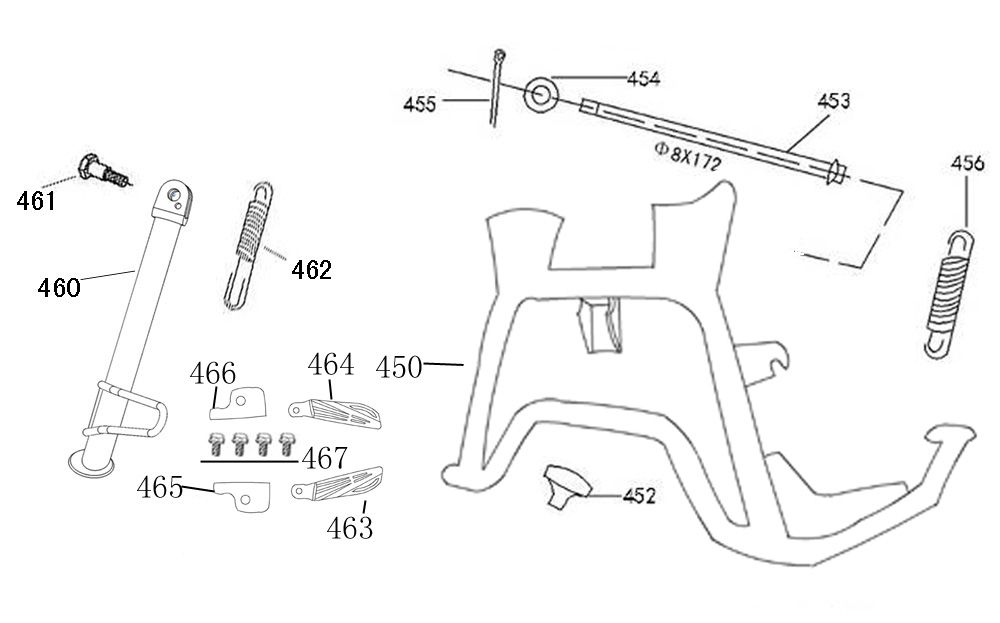 Middenstandaard - Zijstandaard Benzhou YY50QT-45A titanium