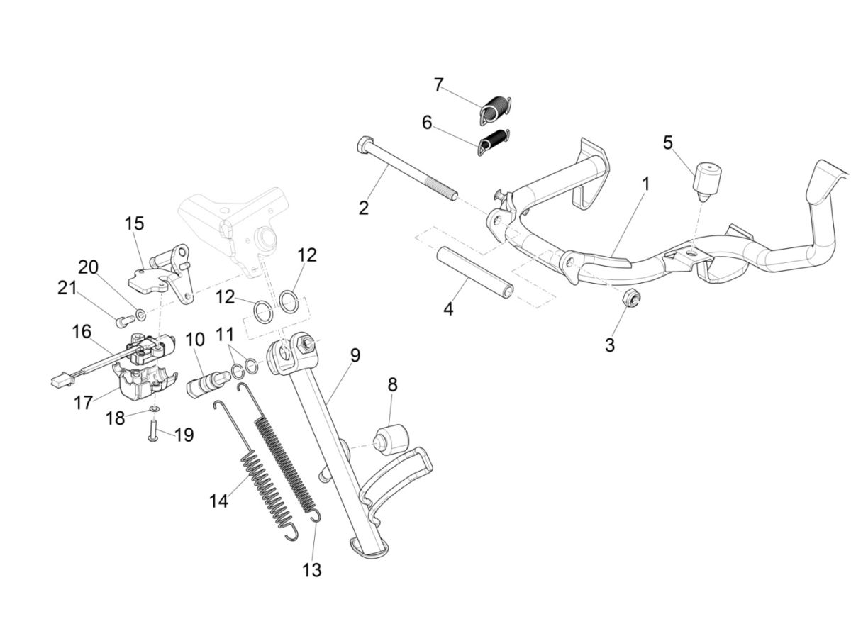 Middenstandaard Vespa GTS 125 IE ABS Euro 4 2016-2018