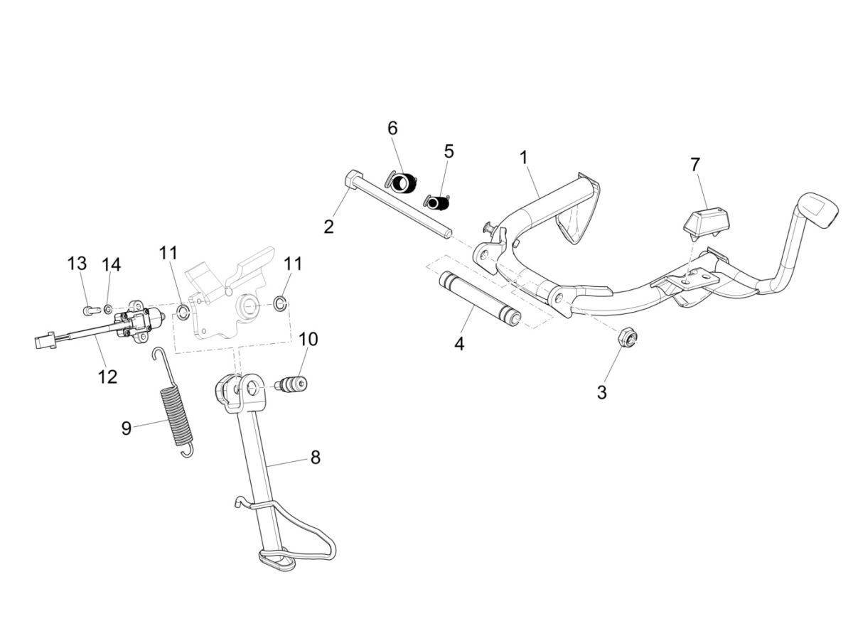 Middenstandaard - Zijstandaard Piaggio Medley 125 IE ABS Euro 4 2016-2019