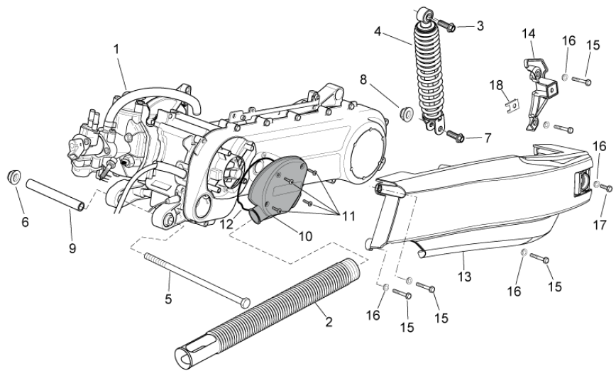 Motorblok compleet injectie - Schokbreker Aprilia SR 50 LC (injectie en carburateur) 2004-2009