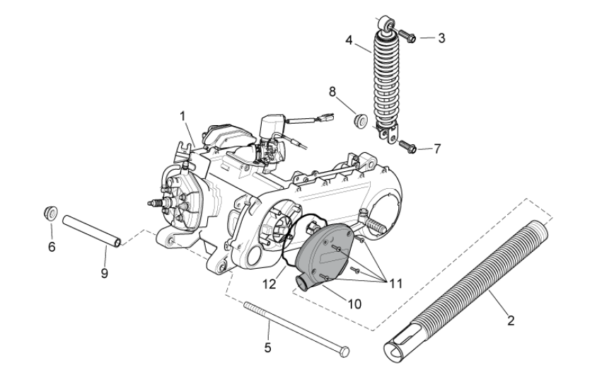 Motorblok compleet carburateur - Schokbreker Aprilia SR 50 LC (injectie en carburateur) 2004-2009