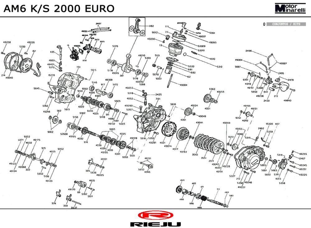 Onderdelen motorblok Rieju Spike 50 2-takt LC grijs 2001