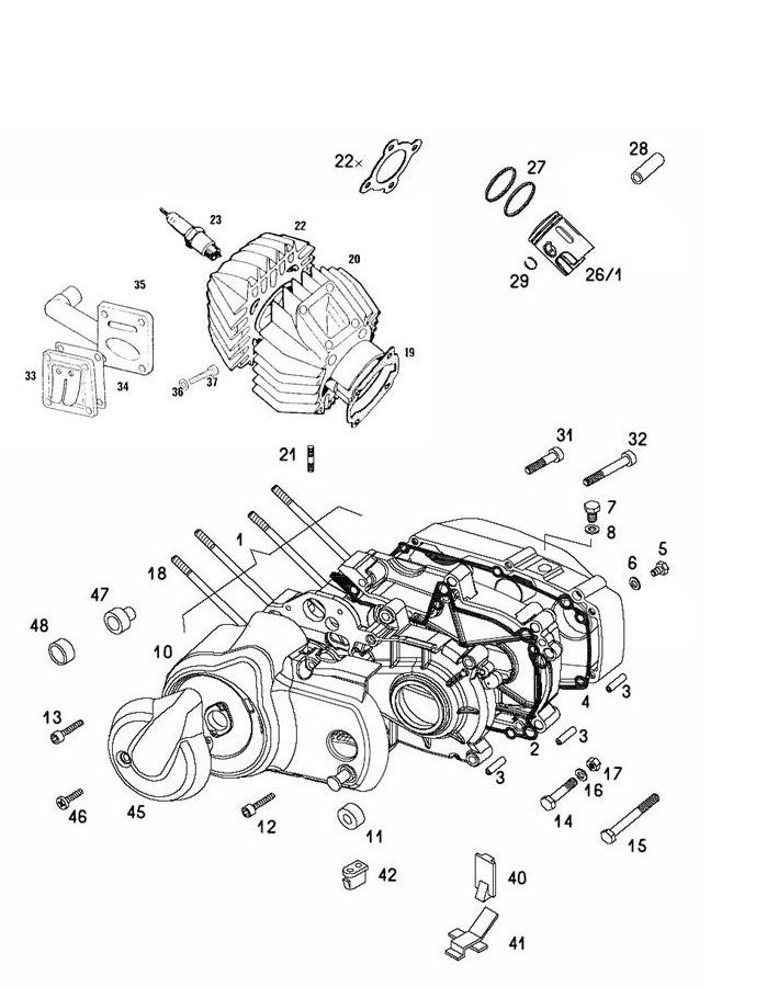 Carter - Cilinder - Zuiger - Cilinderkop - Bougie Tomos Flexer Ex 50 2-takt Elektrische start