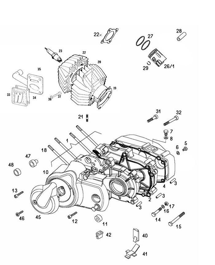 Carter - Cilinder - Zuiger - Cilinderkop - Bougie Tomos Quadro Ex 25-45 2007 2-takt