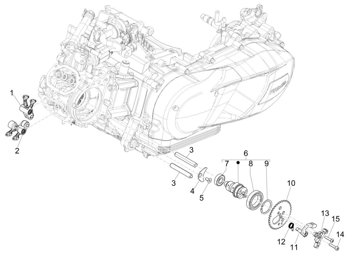 Nokkenas - Tuimerlaars Vespa GTS 125 IE ABS Euro 4 2016-2018