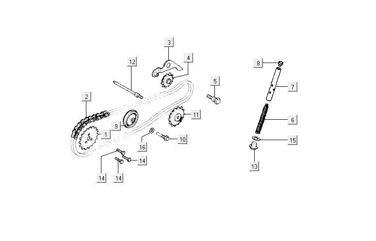 Nokkenas- Distributieketting  Kymco Activ 50 4-takt zilver