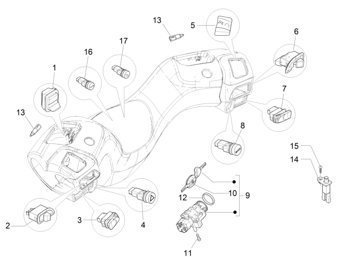 Schakelaars - Drukknoppen Piaggio MP3 300 LT Sport 2009-2014