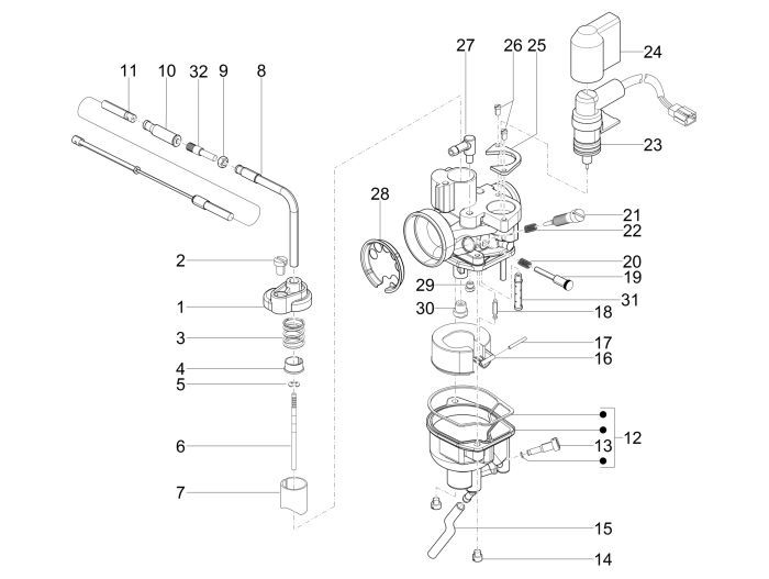 Carburateur onderdelen Vespa S 50 2-takt AC
