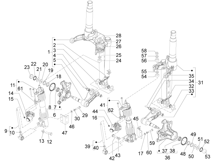 Voorvork onderdelen Piaggio MP3 300 LT Sport 2009-2014