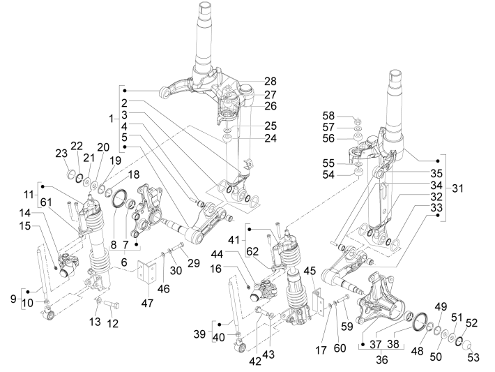 Rationalisatie voor eeuwig schuifelen Onderdelen van de voorvork Piaggio MP3 300LT Sport 2009-2014