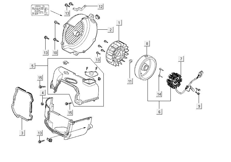 Ontsteking - Stator - Vliegwiel - Koelkappen Kymco Agility RS 4-takt rood
