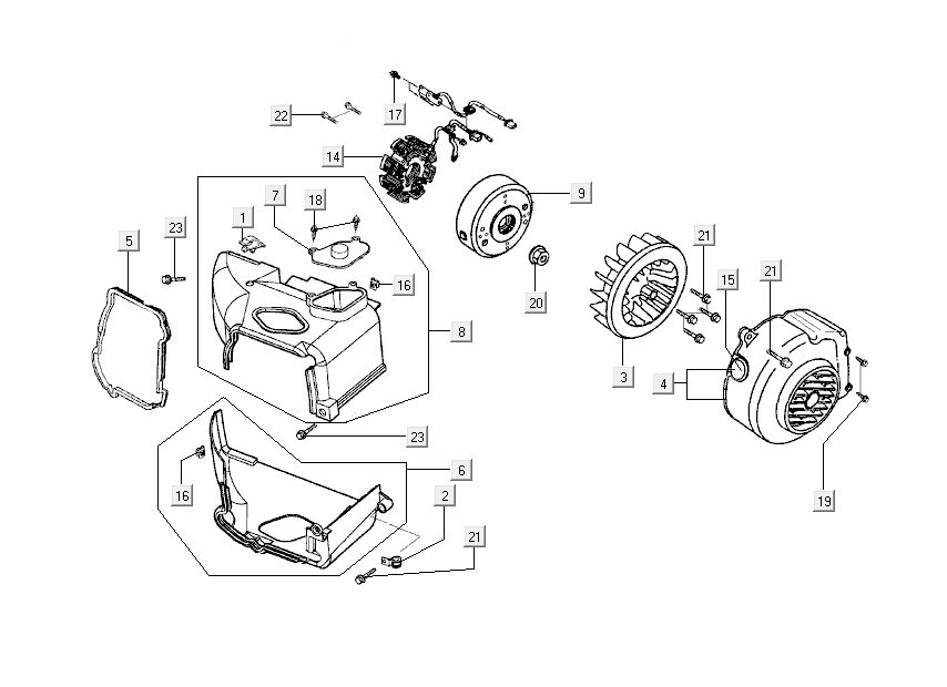 Ontsteking - Stator - Vliegwiel - Koelkappen Kymco Sento 50 4-takt Zwart Glans