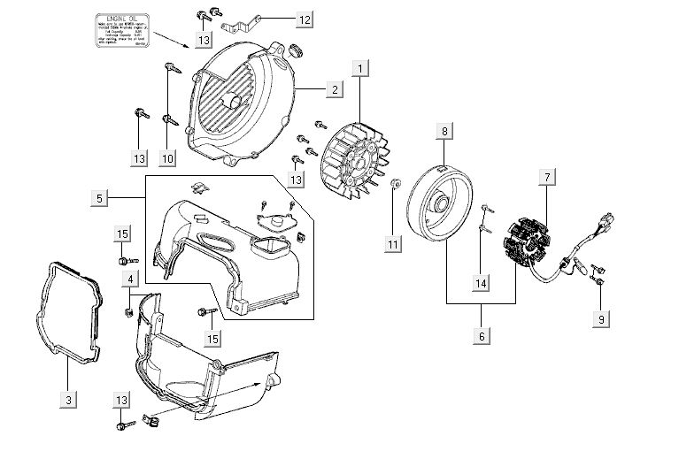 Ontsteking - Stator - Vliegwiel - Koelkappen Kymco Agility 12' 4-takt zwart