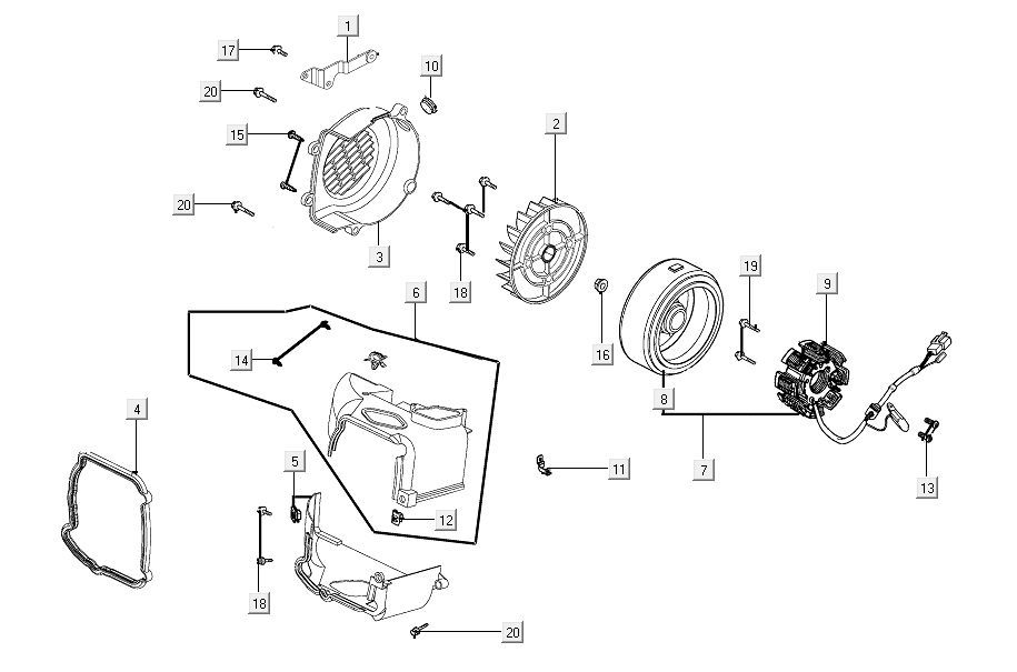 Ontsteking - Stator - Vliegwiel - Koelkappen Kymco Agility 16'+ 50i 4-takt Euro 4 mat grijs