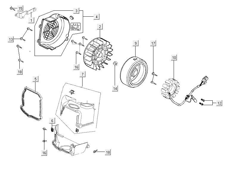 Ontsteking - Stator - Vliegwiel - Koelkappen Kymco City 16' 4-takt zwart