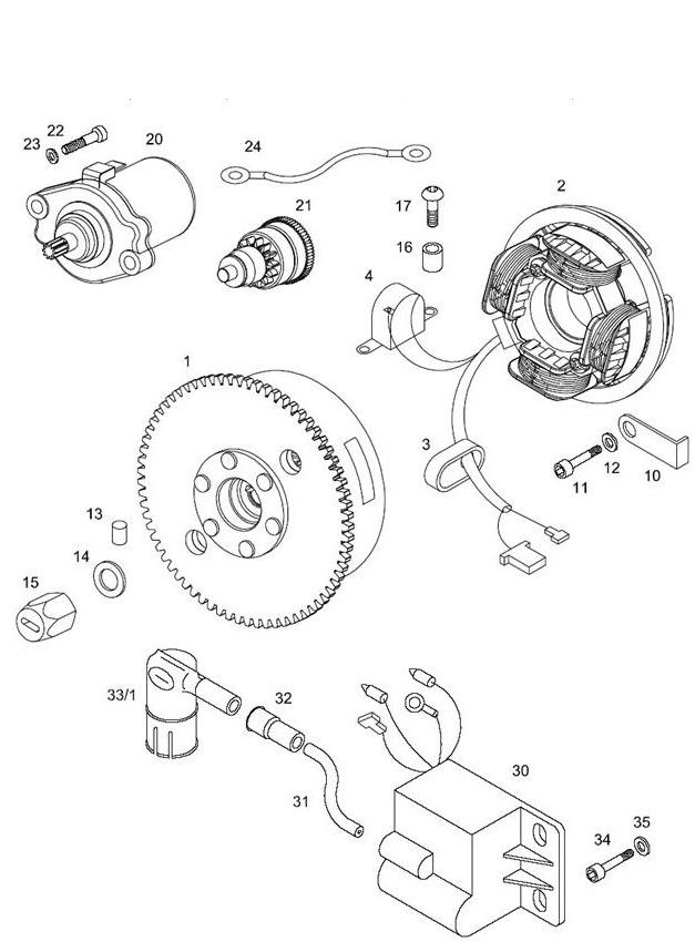 Ontsteking - Stator - Vliegwiel Tomos Flexer Ex 50 2-takt Elektrische start
