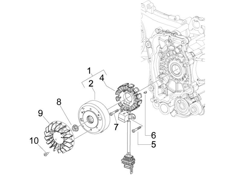 Ontsteking - Stator - Vliegwiel Vespa S 50 4-takt 2V 25km/u