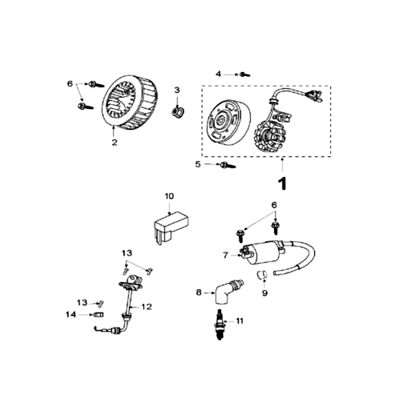 Ontsteking - Stator - Vliegwiel - Bobine - Bougie ( met pickup sensor) Peugeot V-Clic 50 4-takt AC zwart