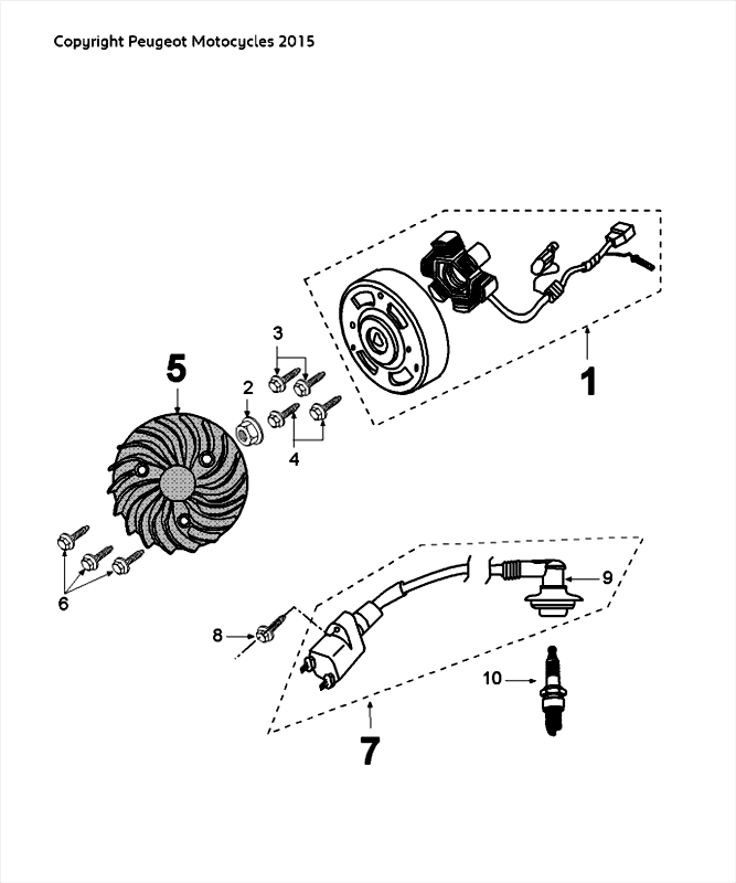 Ontsteking - Stator - Vliegwiel - Bobine - Bougie Peugeot Speedfight 4 50 2-takt LC wit