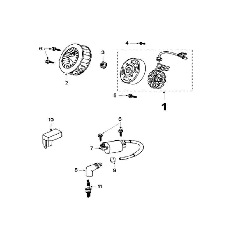 Ontsteking - Stator - Vliegwiel - Bobine - Bougie ( zonder pickup sensor) Peugeot V-Clic 50 4-takt AC Wit