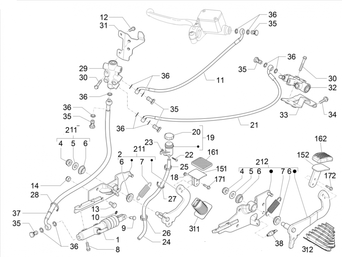 Rempomp - Rempedaal Piaggio MP3 350 Maxi Sport ABS Euro 4 2018-2020