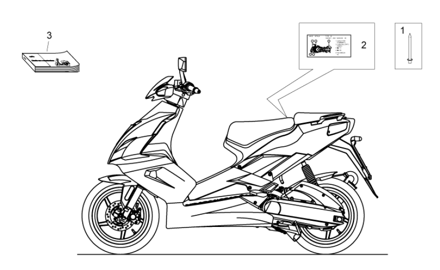 Gebuikershabdleiding -  Sticker technische gegevens Aprilia SR 50 LC (injectie en carburateur) 2004-2009