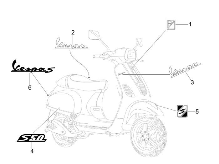 Emblemen - Stickers Vespa S 50 2-takt AC