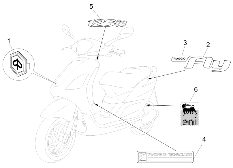 Emblemen - Stickers - Logo Piaggio Fly 125 IE 4-takt 3V Euro 3