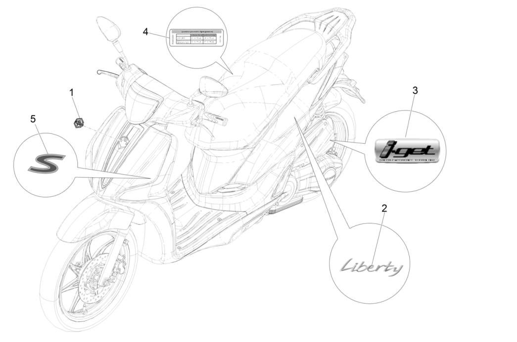 Emblemen - Stickers - Logo Piaggio Liberty 50 4-takt AC IGET 3V Euro 4