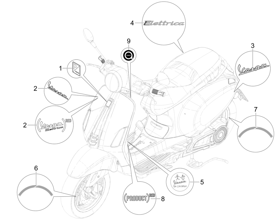 Emblemen - Stickers - Logo Vespa Elettrica 45km/u Euro 5 2021