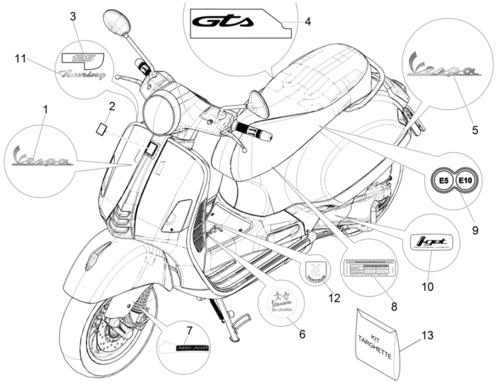 Emblemen - Stickers - Logo Vespa GTS 125 IE ABS Euro 4 2019