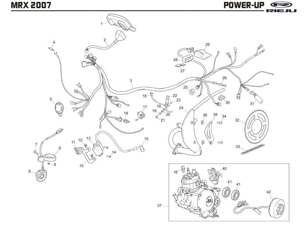 Kabelboom - Bobine - Ontsteking - Stator - Vliegwiel Rieju MRX P-up rood 2008 2-takt
