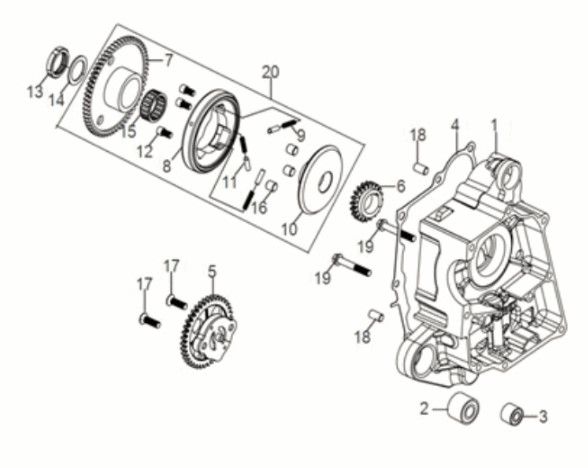 Carterhelft rechts - Startkoppeling - Oliepomp Sym Jet 14 50i Euro 5