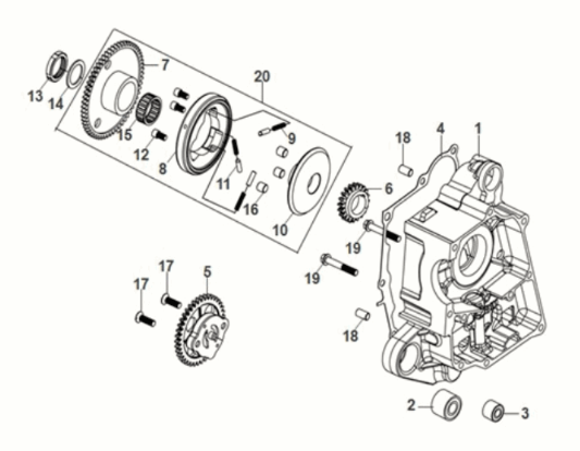 R crank case-oil pump assy Sym Mio 50I E5