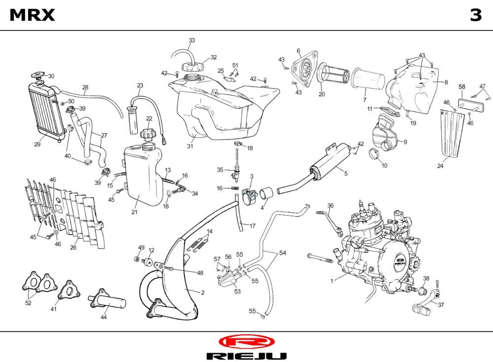 Radiateur - Koelsysteem - Uitlaat - Benzinetank Rieju MRX castrol 2001 2-takt