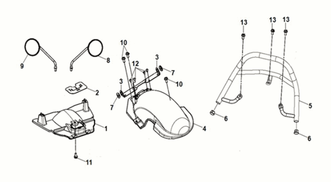 Rear fender - rear carrier Sym E-MIO