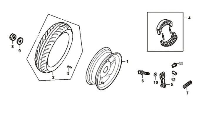 Rear wheel Sym Orbit II 125i E4