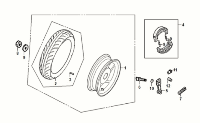 Rear wheel Sym Orbit III 50 E5