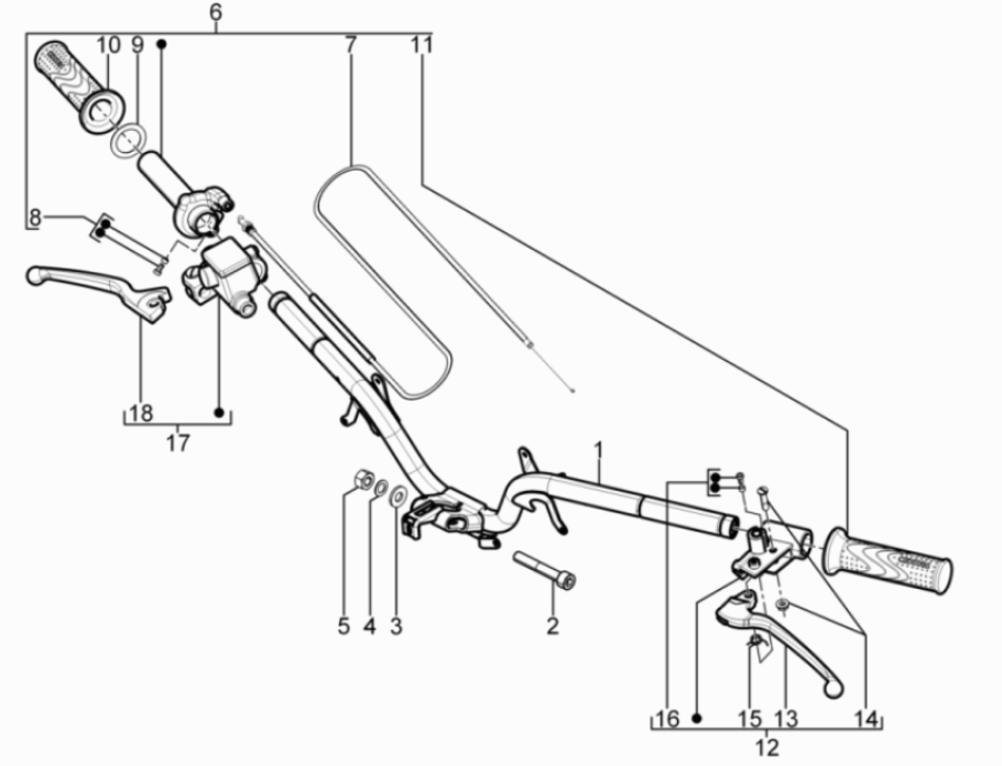 Stuur - Remcilinder- Gaskabel - Handvatten Piaggio Typhoon 50 2-takt Euro 3 2011
