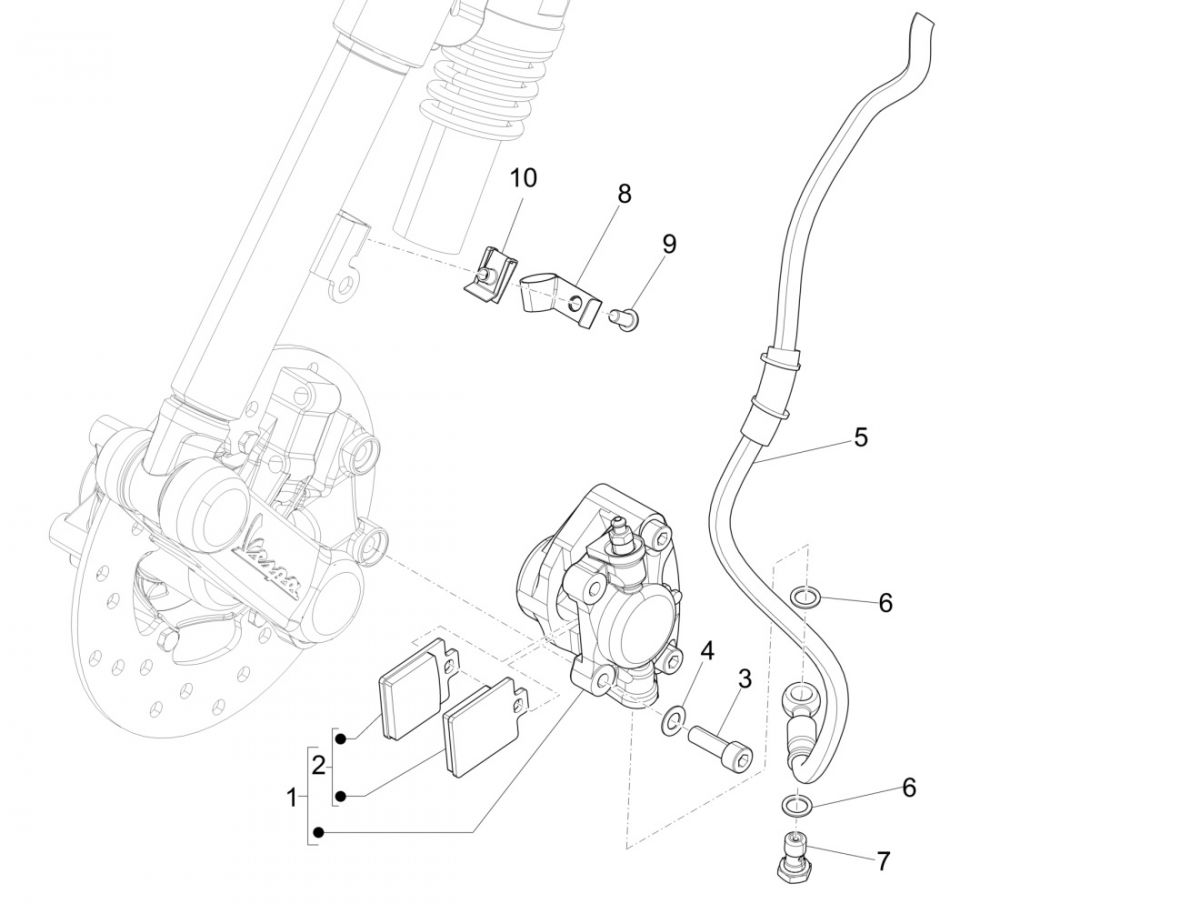 Remklauw - Remblokken - Remleiding Vespa Sprint 50 4-takt IGET 3V Euro 5