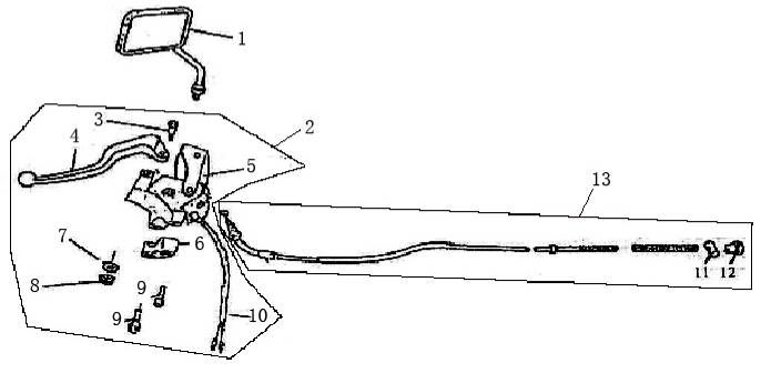 Remhendel links - Achterremkabel - Spiegel Turbho RG50 zwart creme
