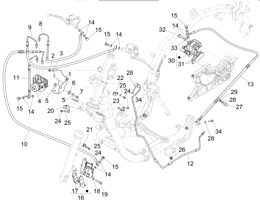 Remklauw - Remblokken - Remleiding (ABS) Piaggio Medley 150 IE ABS Euro 4 2016-2020