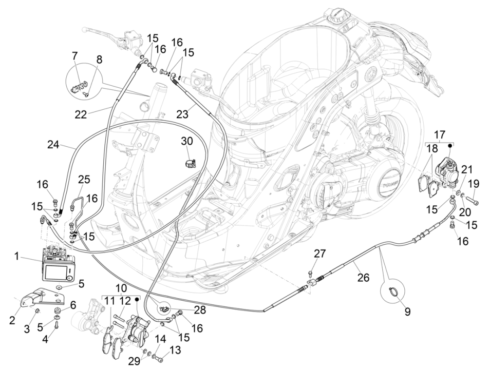 Remklauw - Remblokken - Remleiding (ABS) Vespa GTS 125 IE ABS Euro 5 2021