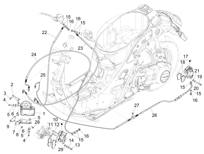 Remklauw - Remblokken - Remleiding (ABS) Vespa GTS 300 ie 2008-2016 (met en zonder ABS)